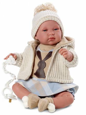 Кукла младенец в клетчатом костюмчике, 43 см., со звуком 